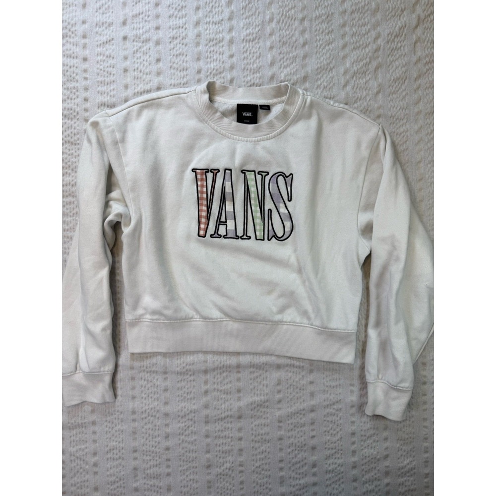 Vans Cream Logo Crewneck Sweatshirt Womens Large Checker Graphic